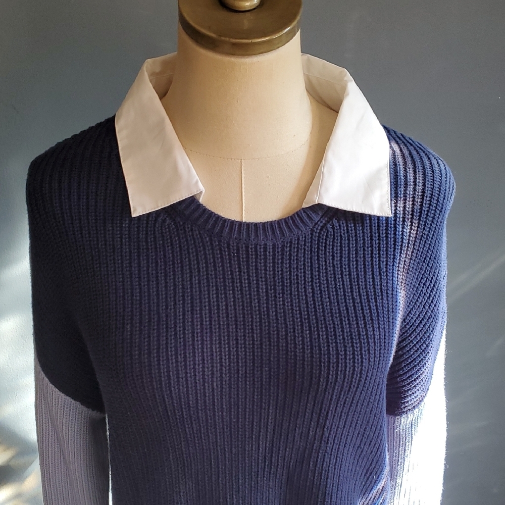 Maeve Navy and Light Blue Sweater with White Collar Shirt - Picture 7 of 14